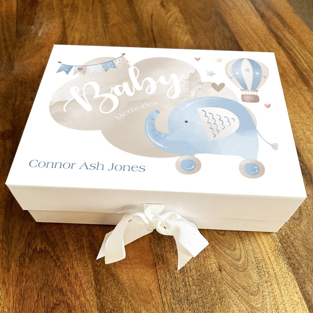 New Baby Blue Elephant Personalised Keepsake Memory Hamper Baby Shower ...