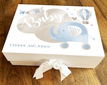 Nowy Baby Blue Elephant Personalizowany Pamiątkowy Kosz na Prezenty na Baby Shower