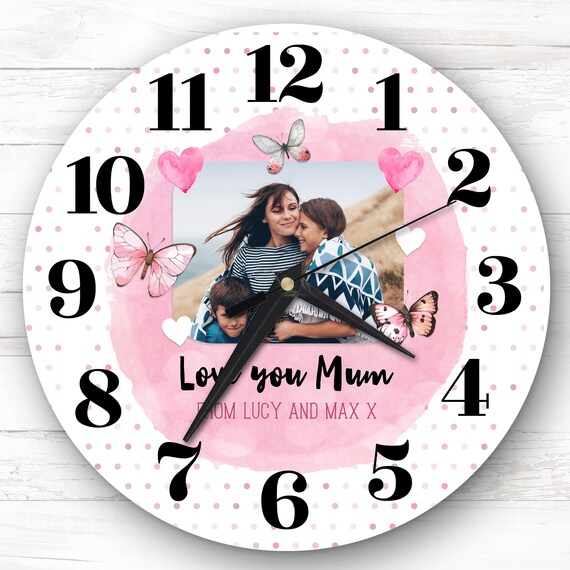 Horloge Personnalisée Cadeau Personnalisé Rose avec Photo Maman Je