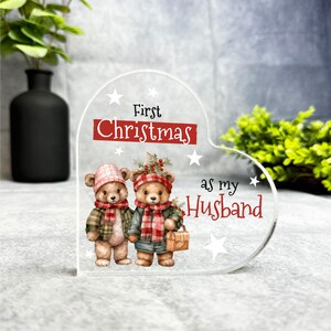 Gift For First Christmas As Husband Cute Bear Romantic Heart Keepsake Plaque | Christmas Present Keepsake Gift Acrylic Trinket