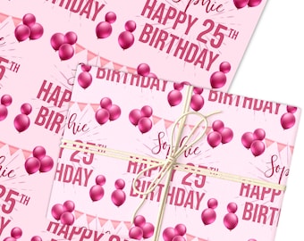 Gepersonaliseerd inpakpapier 25e verjaardag roze meisjes aangepaste cadeauverpakking | Vellen of rollen | Aangepast gepersonaliseerd inpakpapier