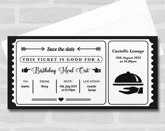 Verjaardagsmaaltijd Gepersonaliseerde verrassingskaart Cadeaubon: coupon, verrassingsonthulling, voucher, ticket, kaart