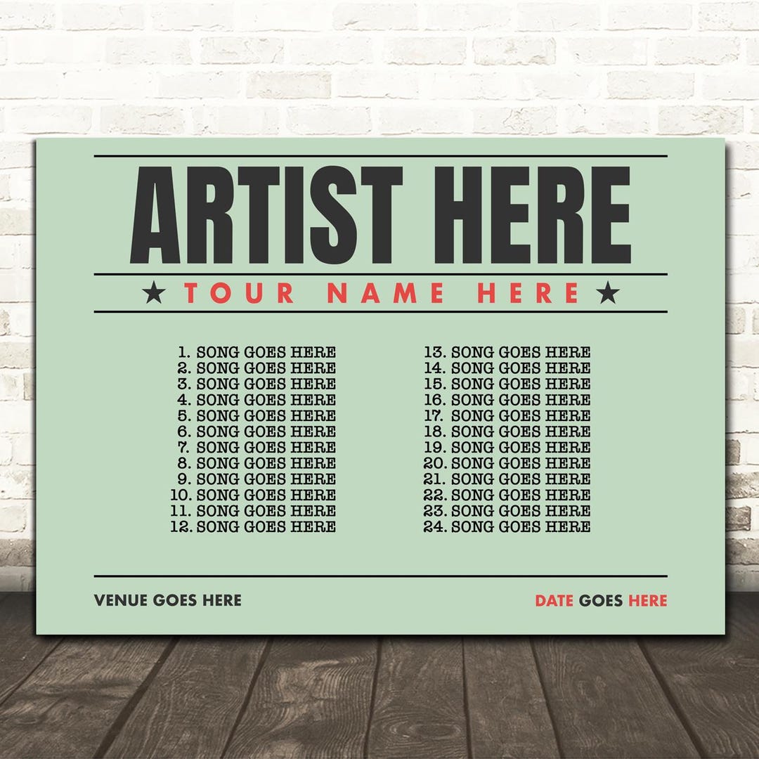 Concert Setlist Poster Print Canvas Green Landscape - Any Artist Date ...