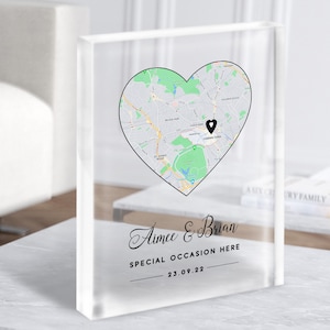 Heart Maps Date spéciale Événement Lieu Couple Cadeau Bloc acrylique - Cadeau personnalisé, Cadeau souvenir, Cadeau personnalisé