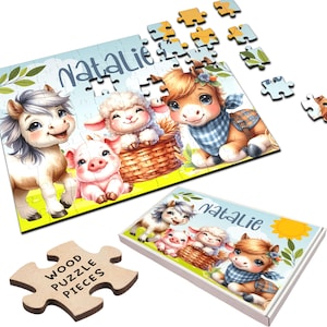 Farm Animals Kids Children&#39;s Gift Custom Personalised Wooden Jigsaw Puzzle | Personalized Gift, Custom Puzzle, Quality Wood, Fun Gift