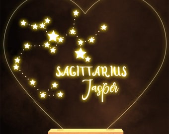Constelaciones Signo zodiacal Sagitario Lámpara de regalo personalizada Luz de noche