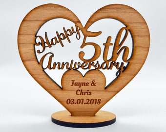 Happy 5th Wedding Anniversary Heart Engraved Keepsake Personalised Gift