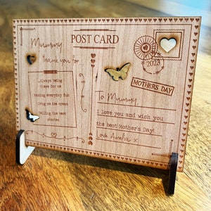 Múmia obrigado dia das mães cartão personalizado gravado cartão postal de madeira presente