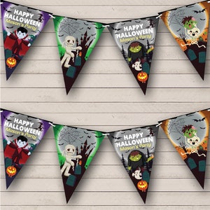 Kids Children&#39;s Scary Characters Personalised Banner Halloween Party Bunting