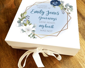 In Loving Memory Blue Floral Memorial Square Memory Remembrance Keepsake Box