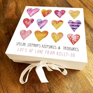 Vibrant Hearts Step Mum&#39;s Treasures Square Keepsake Memory Hamper Gift Box
