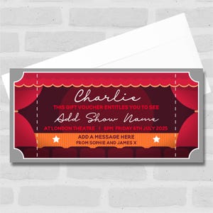 Roter Vorhang Jede Show Event Theater Personalisierte Überraschungskarte Geschenkgutschein - Coupon, Surprise Reveal, Voucher, Ticket, Card