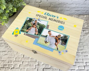 Memórias especiais menino filho foto scrapbook personalizado caixa de lembrança de memória de madeira-caixa de armazenamento de memória-caixas de madeira de aniversário