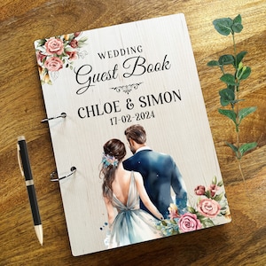 Notes de message florales en bois pour le marié et la mariée livre d'or de mariage souvenir livre d'or de mariage personnalisé livre d'or livre d'or livre souvenir