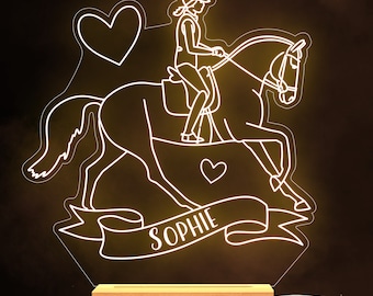Horse Riding Banner Name Hearts Personalised Gift Warm White Lamp Night Light