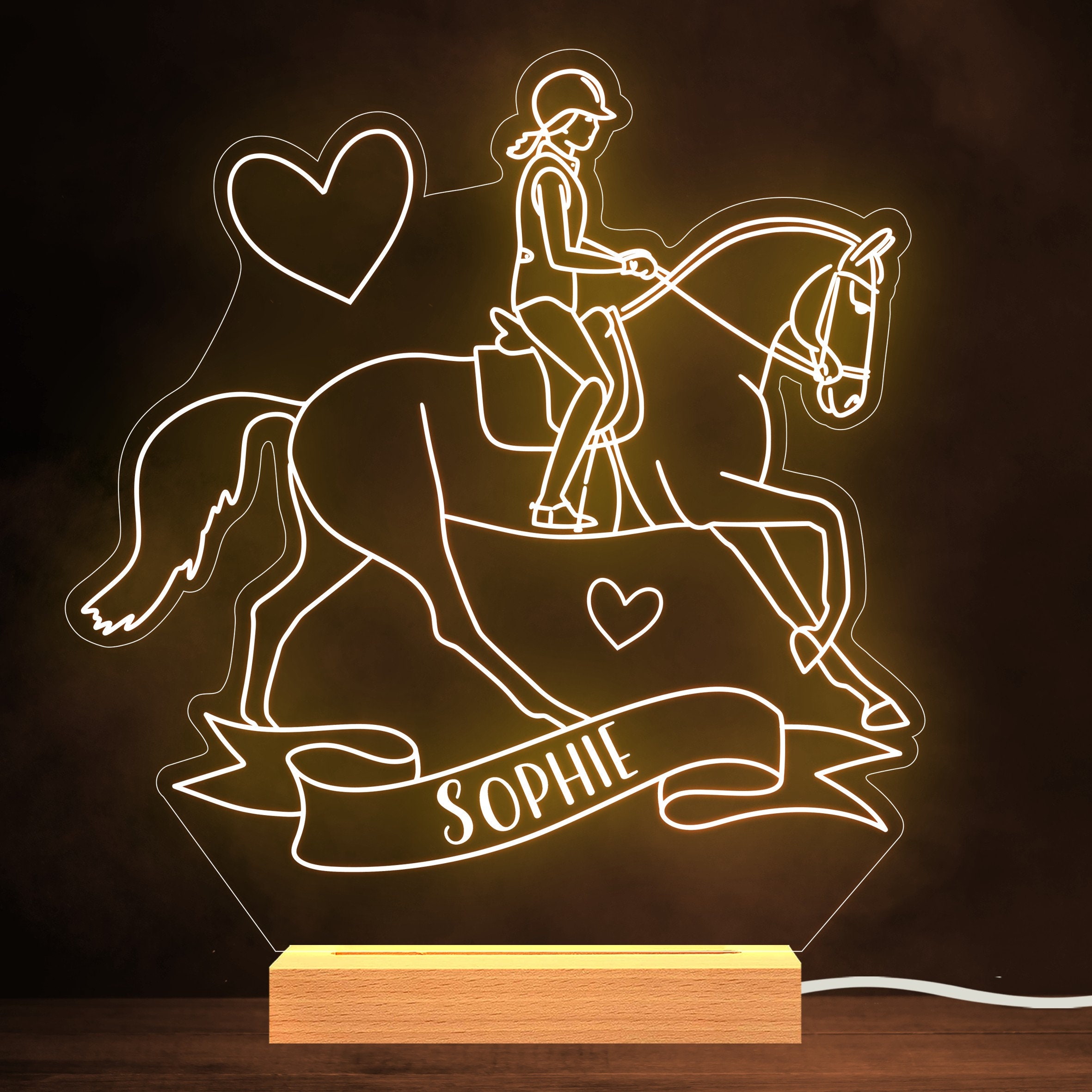 Horse Riding Banner Name Hearts Personalised Gift Warm White Lamp Night ...