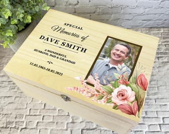 Wonderful Dad Husband Grandad Photo Memorial Personalised Wooden Keepsake Box - Memory Storage Box - Memorial Wooden Memory Boxes