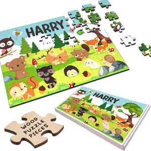 Woodland Animals Children&#39;s Kids Gift Custom Personalised Wooden Jigsaw Puzzle | Personalized Gift, Custom Puzzle, Quality Wood, Fun Gift