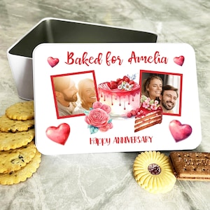 Baked For You Photo Red Anniversary Gift Personalised Cake Tin