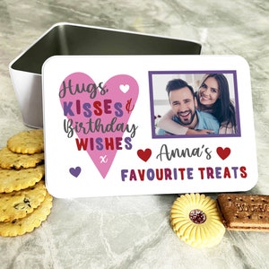 Hug Kisses Favourite Treats Photo Birthday Gift Personalised Treat Tin
