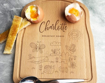 Bugs Insects Bee Butterfly Snail Personalised Eggs & Toast Kids Breakfast Board