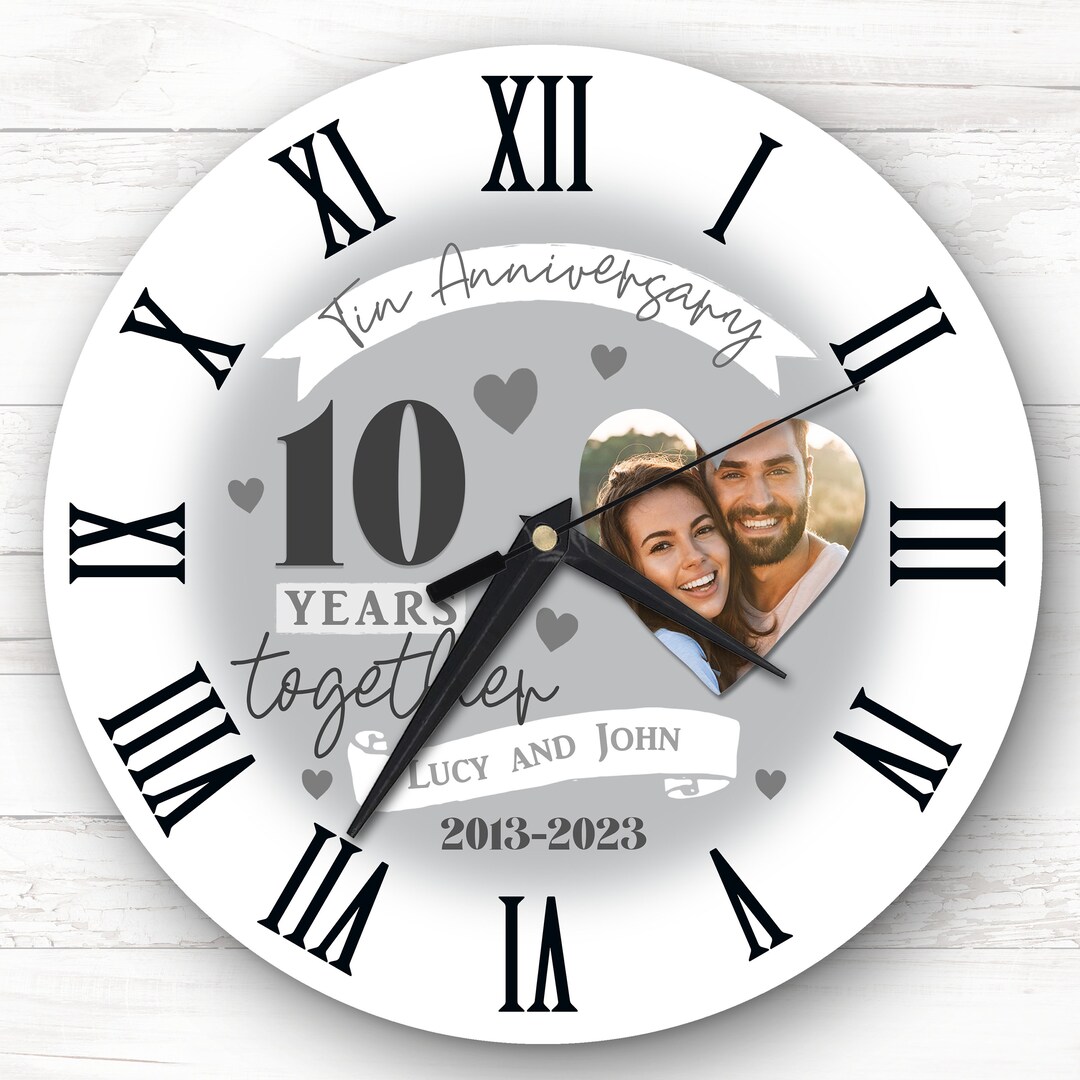 10th Wedding Anniversary Tin Photo Personalised Gift Personalised Clock ...