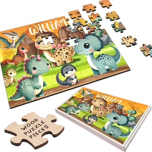 Cute Dinosaurs Gift For Kids Children Custom Personalised Wooden Jigsaw Puzzle | Personalized Gift, Custom Puzzle, Quality Wood, Fun Gift