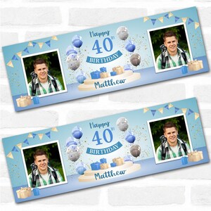 Personalised Party Banner For 40th Birthday With Photo Male Blue Balloon Gift | Party Decoration, Event Banner. 3x1ft | 4.5x1.5ft | 6x2ft