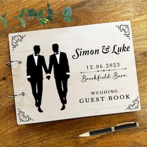 Couple gay en bois Silhouette de mariage Message Notes souvenir livre d'or de mariage livre d'or de mariage personnalisé livre souvenir livre d'or livre mémoire