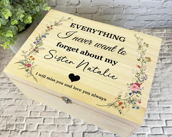 Sister Memories Miss You Vintage Memorial Personalised Wooden Keepsake Box - Memory Storage Box - Memorial Wooden Memory Boxes