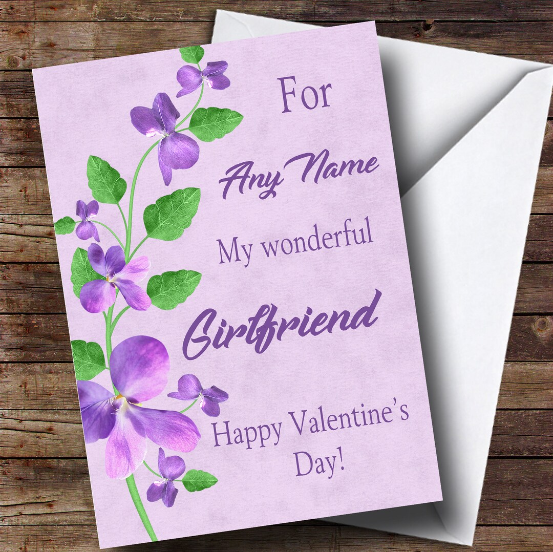 Pretty Purple Wonderful Girlfriend Valentines Personalised Card ...