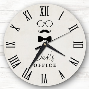 Dad&#39;s Office Mustaches Glasses Personalised Gift Personalised Clock