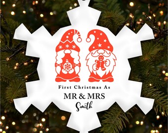 First As Mr & Mrs Gnomes Personalised Christmas Tree Ornament Decoration