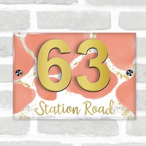 Abstract Gold Splatter Coral 3D Modern Acrylic Door Number House Sign