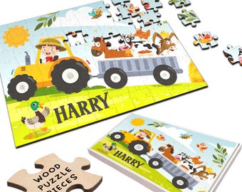 Tractor Animal Farm Children's Kids Gift Personalised Wooden Jigsaw Puzzle | Personalized Gift, Custom Puzzle, Quality Wood, Fun Gift