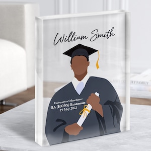 Niño de graduación de piel oscura con diploma Regalo personalizado Bloque acrílico: Regalo personalizado, Regalo de recuerdo, Regalo personalizado
