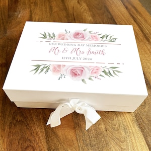 Pink White Flowers Personalised Wedding Day Keepsake Hamper Gift Memory Box