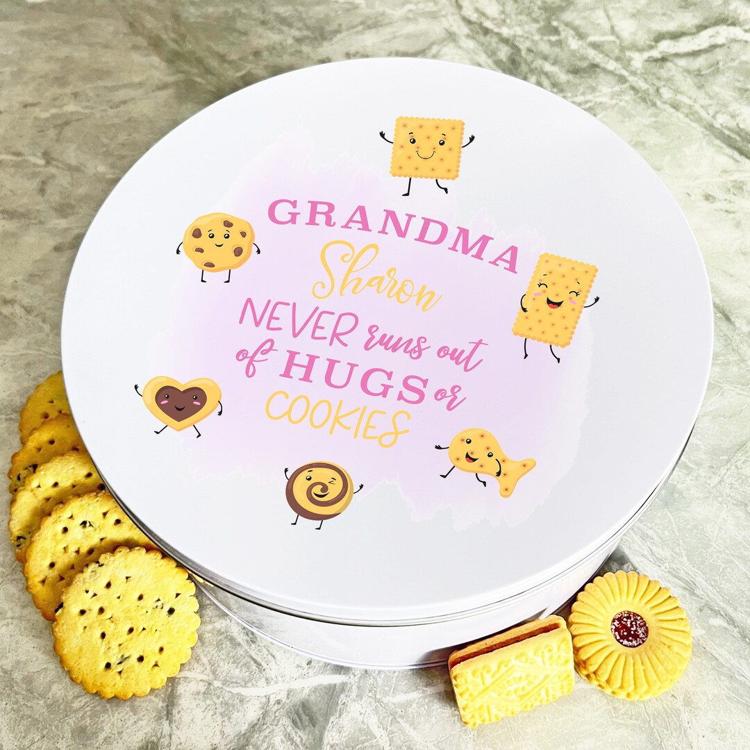 Personalised Round Cute Grandma Hugs Cookies Pink Cake Treat Sweets ...