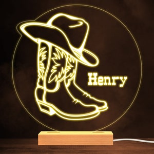 Cowboy Hat & Boots Western Warm White Lamp Personalised Gift Night Light | Personalised Gift | Bedroom Lamp | Personalised Light