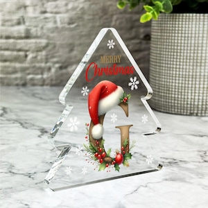 Gorro de Papá Noel con letras del alfabeto navideño floral, regalo de Navidad, placa de recuerdo, regalo de Navidad, abalorio de acrílico