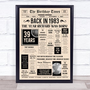 1983 Zeitung jedes Alter Jedes Jahr Sie wurden geboren Geburtstag Fakten personalisiert Geschenk Druck