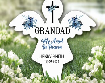 Plaque commémorative du jardin du souvenir floral bleu ange grand-père pierre tombale pieu commémoratif