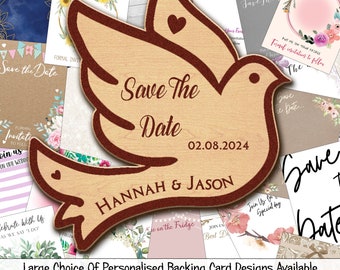 Dove Bird Shape Gepersonaliseerde Houten Bruiloft Save The Date Magneten & Backing Cards