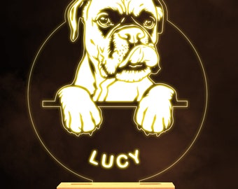 ボクサー犬ペットのシルエット 温白色ランプ パーソナライズギフト ナイトライト | パーソナライズギフト | 寝室ランプ | パーソナライズライト