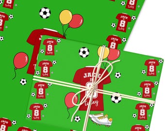 Personligt presentpapper för barn, grön fotboll, pojkar, presentpapper | Ark eller rullar | Anpassat personligt presentpapper