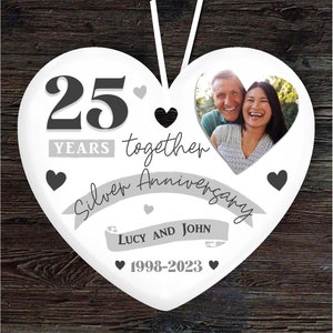 25 25th Wedding Anniversary Silver Heart Personalised Gift Hanging ...