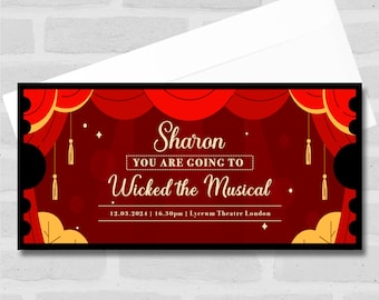 Theatergordijnen Cadeau Elke show Gepersonaliseerd verrassingskaartje Cadeaubon - coupon, verrassingsonthulling, waardebon, ticket, kaart