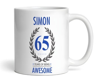 65th Birthday Gift For Man Blue Male Mens 65th Birthday Present Personalised Mug