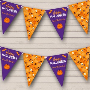 Pumpkin Pattern Orange Purple Personalised Decor Banner Halloween Party Bunting