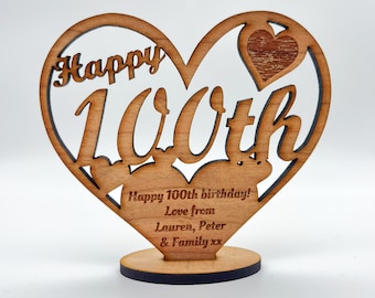 Happy 100th Special Birthday Heart Engraved Keepsake Personalised Gift